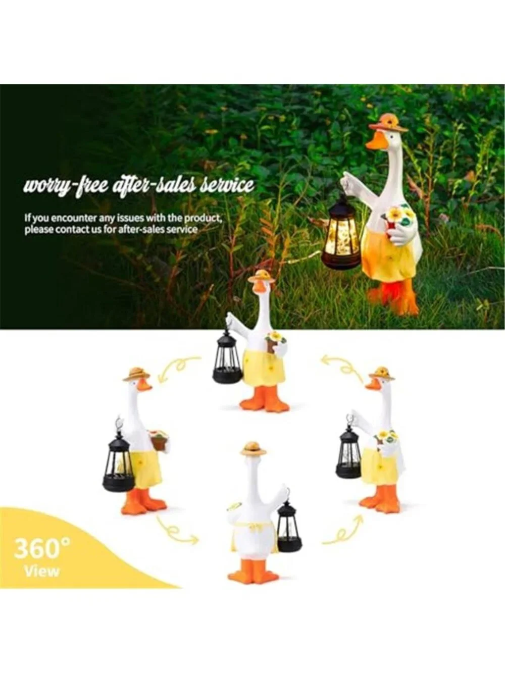 Goose Garden Statues Porch Statues with Solar Lantern Summer Yard Lawn